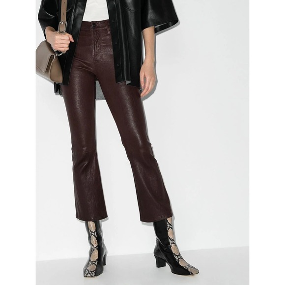 Frame Le Crop Croc Embossed Lamb Leather Flared Trousers High Rise